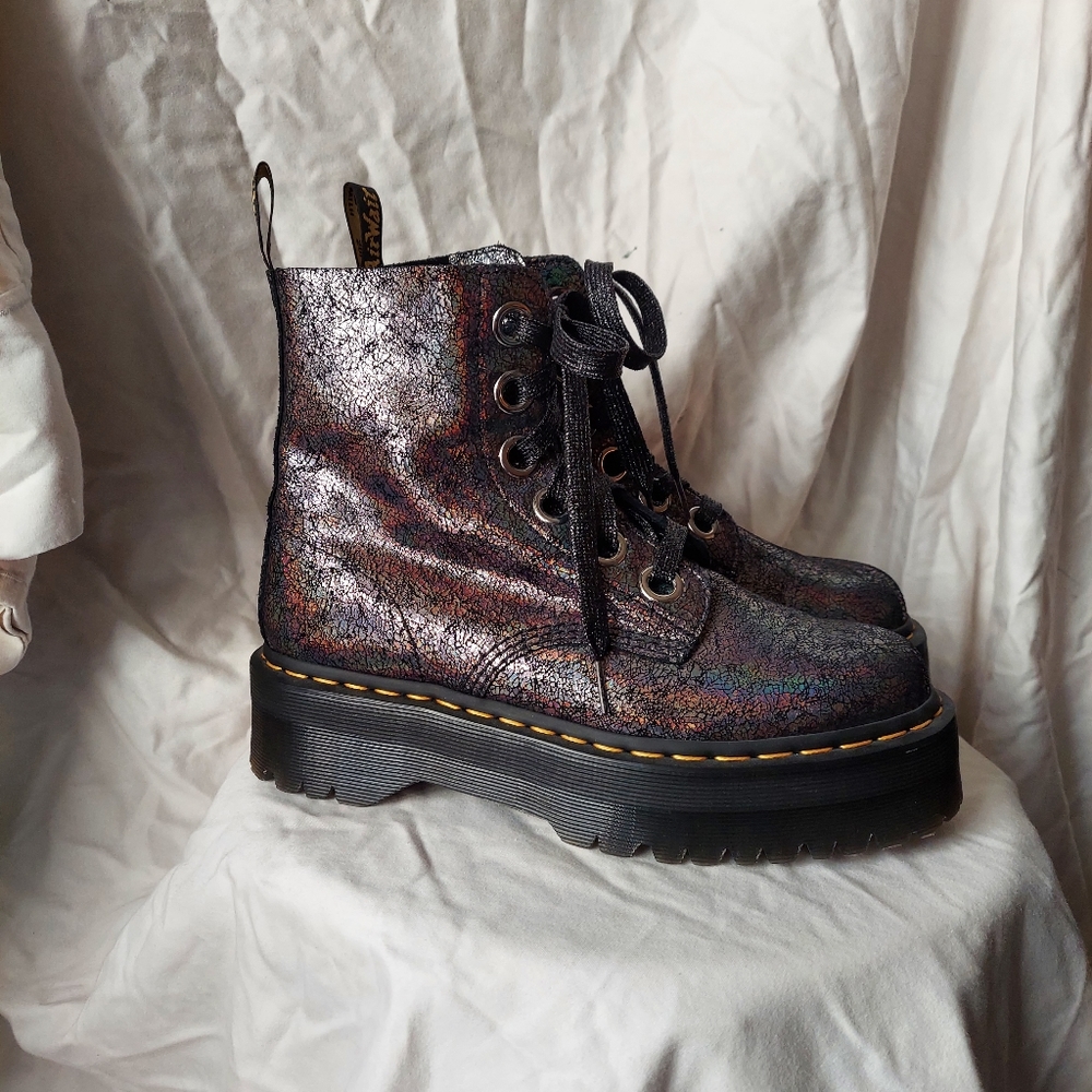 Dr. Martens Molly Metallic Irridescent Crackle Leather Boots